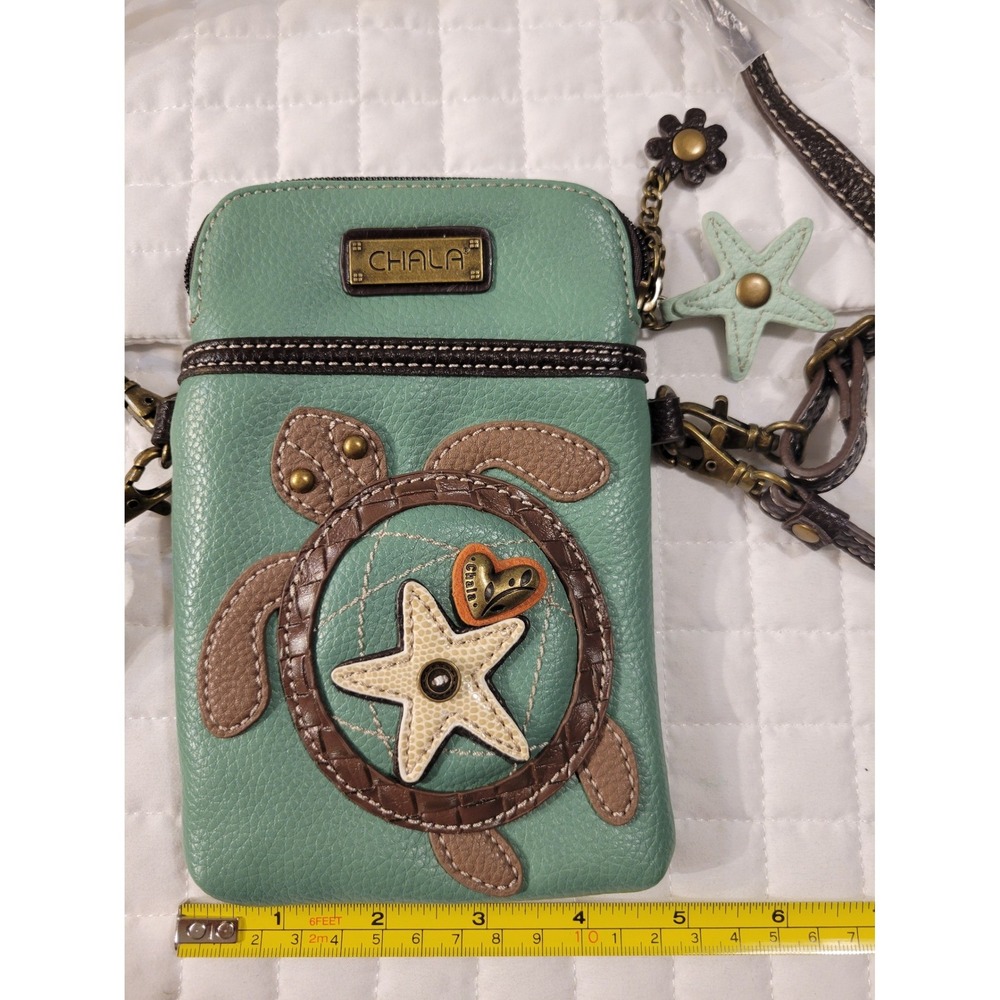 Chala Teal Green Cell Phone Purse Crossbody Vegan Leather Convertible Sea Turtle